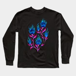 Fire Flower - Blue Pink Long Sleeve T-Shirt